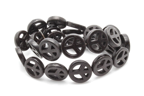 10mm Black Magnesite Peace Beads 15.5" [t463k]