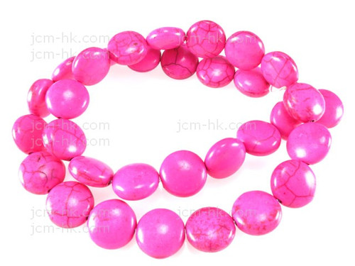 12mm Pink Magnesite Puff coin Beads 15.5" [t534f]