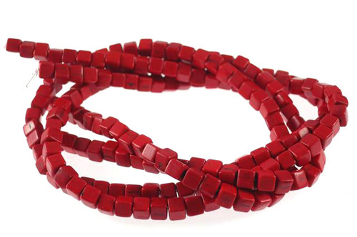 4x4mm Red Magnesite cube Beads 15.5" [t542r]