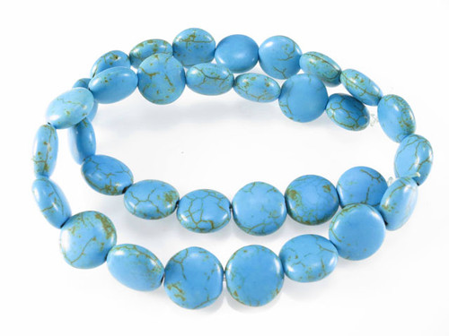 10mm Blue Magnesite Puff coin Beads 15.5" [t550b]