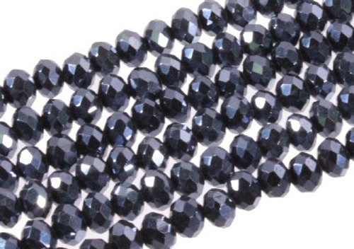 6x4mm Metallic Gray Glass Faceted Rondelle About 100 Bead 17" [uc2a15]