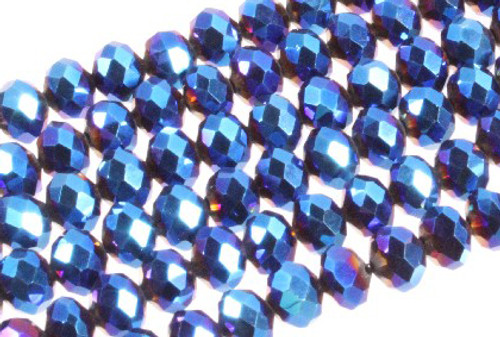 6x4mm Metallic Blue Glass Faceted Rondelle About 100 Bead 17" [uc2b21]
