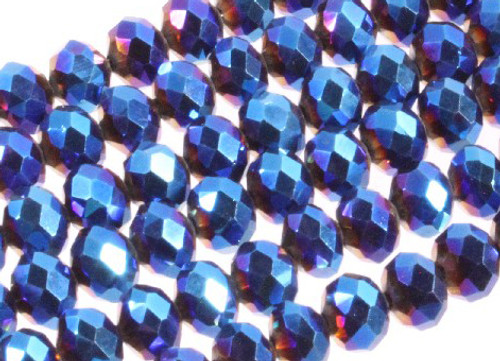 10x8mm Metallic Blue Glass Faceted Rondelle About 72 Bead [uc4b21]