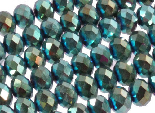 12x8mm Metallic Green Glass Faceted Rondelle About 72 Bead [uc5b20]