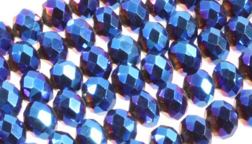 12x8mm Metallic Blue Glass Faceted Rondelle About 72 Bead [uc5b21]