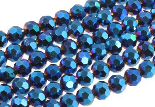 4mm Metallic Blue Glass Faceted Round About 100 Bead 15" [uc6b21]