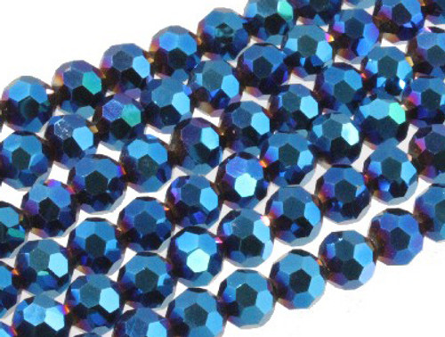 6mm Metallic Blue Glass Faceted Round About 100 Bead 22" [uc7b21]