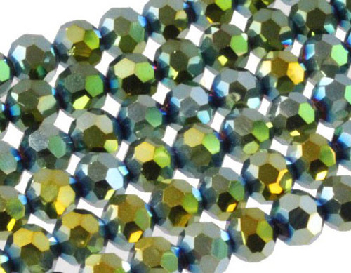 10mm Metallic Green Glass Faceted Round About 72 Bead [uc9b20]