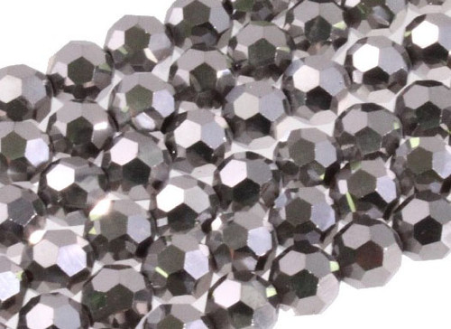 12mm Metallic Silver Glass Faceted Round About 72 Bead [uc10b16]