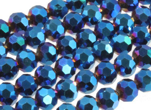 12mm Metallic Blue Glass Faceted Round About 72 Bead [uc10b21]