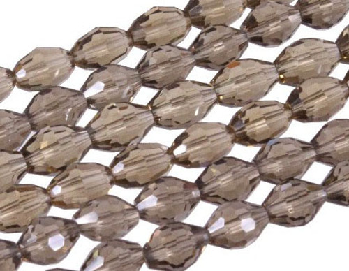 4x6mm Smoky Glass Faceted Rice About 72 Bead 17" [uc11a24]