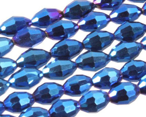 6x8mm Metallic Blue Glass Faceted Rice About 72 Bead 22" [uc12b21]