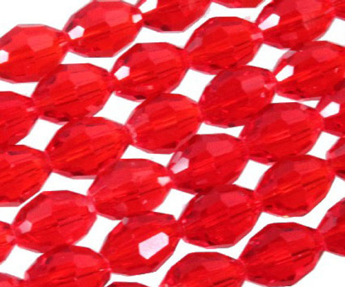 8x12mm Red Glass Faceted Rice About 35 Bead 15" [uc13a6]