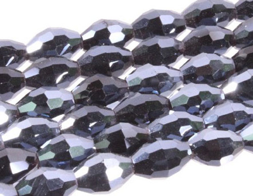 8x12mm Metallic Gray Glass Faceted Rice About 35 Bead 15" [uc13a15]