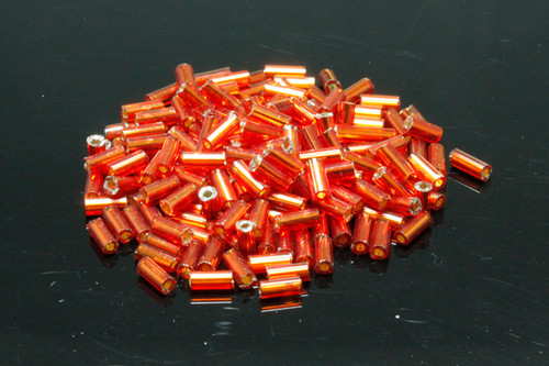 Bugle bead 2x4mm 600pcs, Silver-Lined Red [g25-7]