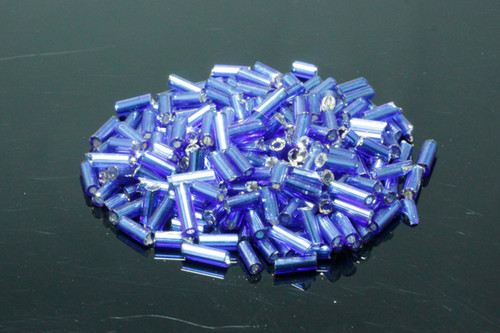 Bugle bead 2x4mm 600pcs, Silver-Lined Blue [g28-7]