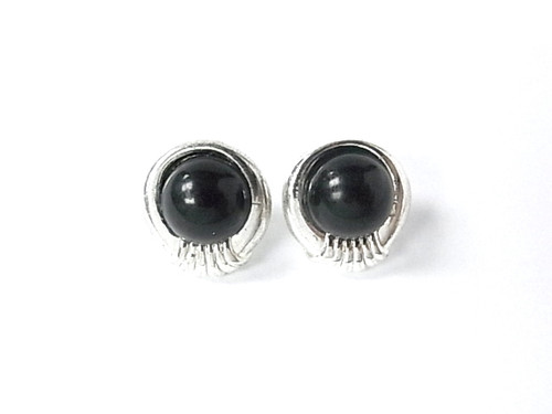 925 Sterling Silver 18mm Black Onyx Earring [e168]