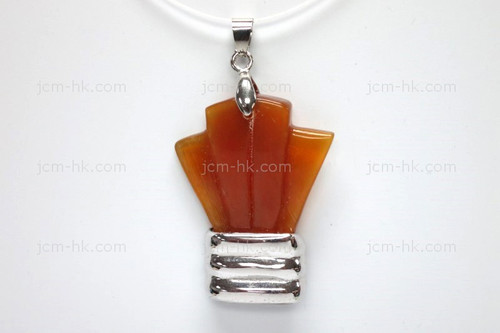 32X38mm Amber Horn Carved Designer Bead Pendant With 925 Silver Setting [z1552]