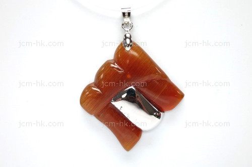 42X45mm Amber Horn Carved Designer Bead Pendant With 925 Silver Setting [z1652]