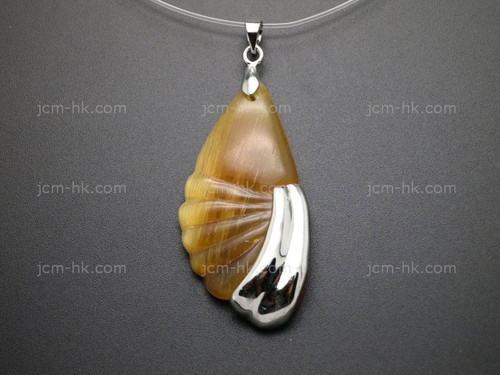 20X40mm Amber Horn Designer Bead Pendant With 925 Silver Setting [z1748]