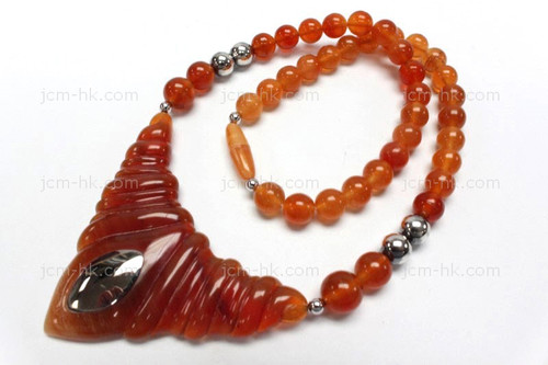 72x45mm Amber Horn Necklace 18" with 925 Silver [z7523]