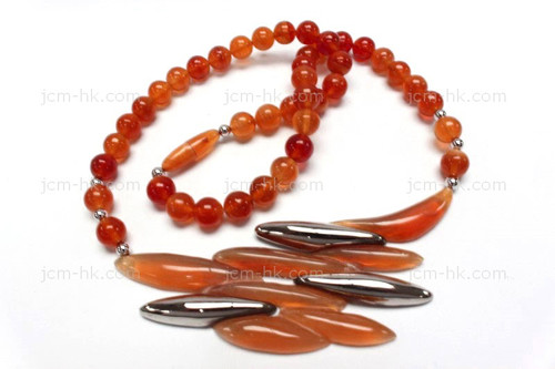 40x26mm Amber Horn Necklace 18" with 925 Silver [z7603]