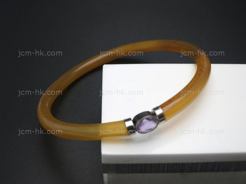 5mm Amber Horn Bangle with Amethyst & 925 Sterling Silver (dimanter 75mm) [z8282]