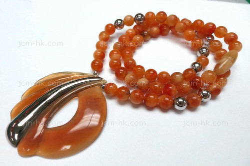 55x60mm Amber Horn Necklace 18" with 925 Sterling Silver [z8547]