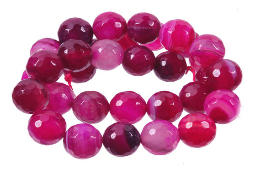 12mm Rose Stripe Agate Faceted Round Beads 15.5" dyed [c12f21]