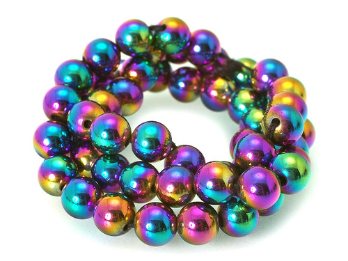 6mm Hematite Rainbow Round Beads 15.5" synthetic [6a21r]