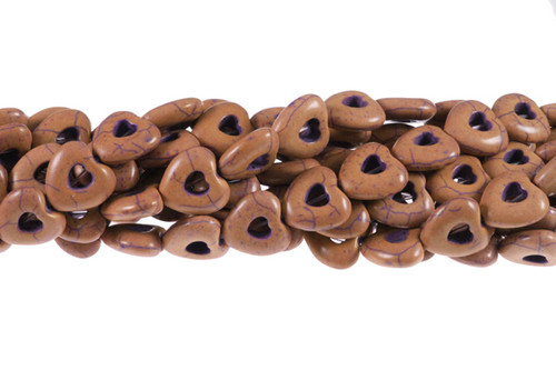 20mm Coffee Magnesite Hollow Heart Beads 15.5" [t409c]