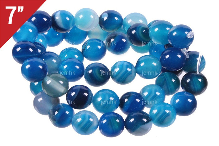 12mm Blue Banded Agate Round Loose Beads About 7" dyed [i12f22]