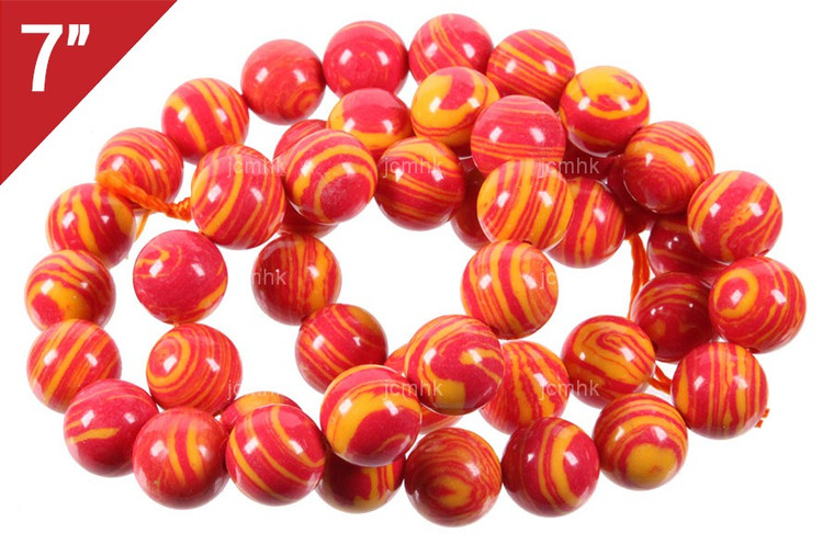 12mm Orange Lace Malachite Round Loose Beads About 7" synthetic [i12r49h]