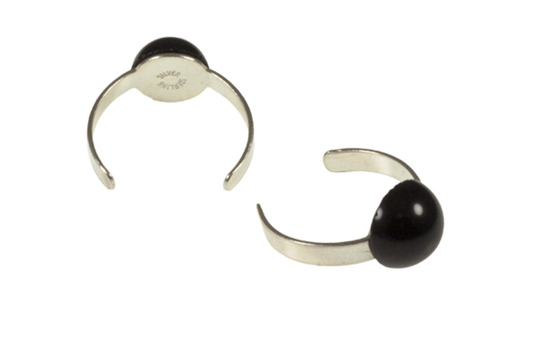 925 Sterling Silver 12mm Black Onyx Adjustable Ring Free size [y834a]