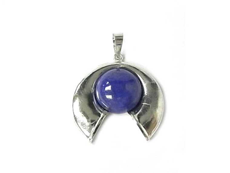 925 Sterling Silver 30mm A Grade Lapis Lazuli Pendant [y801k]