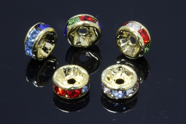 8mm Gold Plated Mix Colors Crystal Rondelle Beads 10pcs. [y225d]