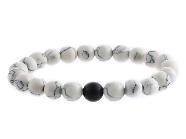 8mm White Howlite Elastic Bracelet 7.5" natural [b3b9b]