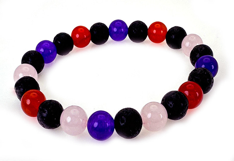 8mm Lava + Mix Jade Elastic Bracelet 7.5" dyed [b3s11]