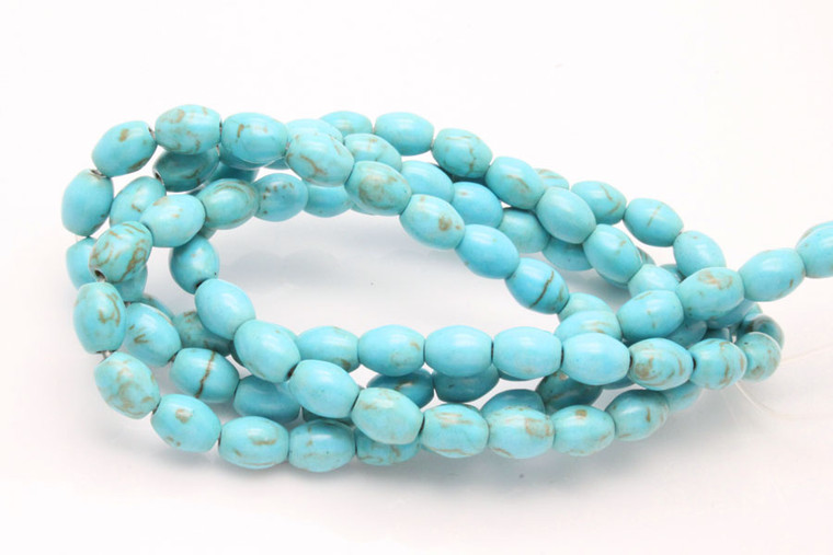 6x9mm Blue Turquoise Rice Beads 15.5" stabilized [t2b6]