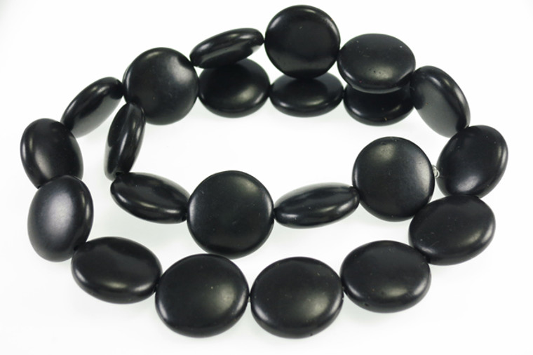 16mm Black Magnesite Coin Beads 15.5" [t443k]