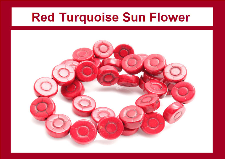 12mm Red Magnesite Sunflower Beads 15.5" [t455r]