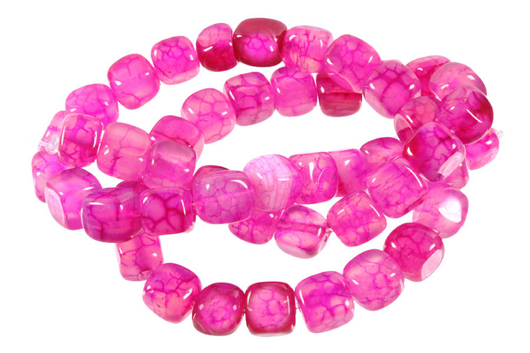 8mm Pink Agate Dice Beads 15.5" dyed [h24f]