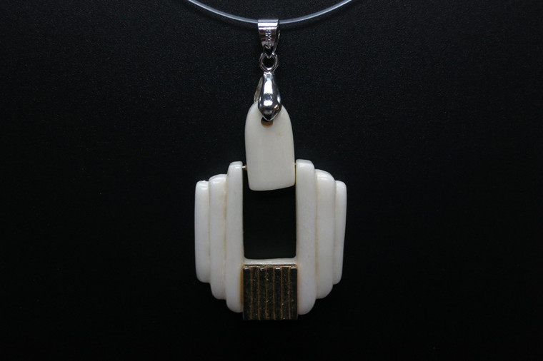 28X42mm Buffalo Bone Dangling Designer Bead Pendant With Brass Setting [z1590]