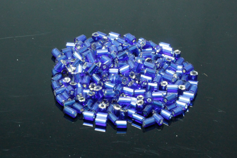 Bugle bead 1.5x2.5mm 1000pcs, Silver-Lined Blue [g28-6]