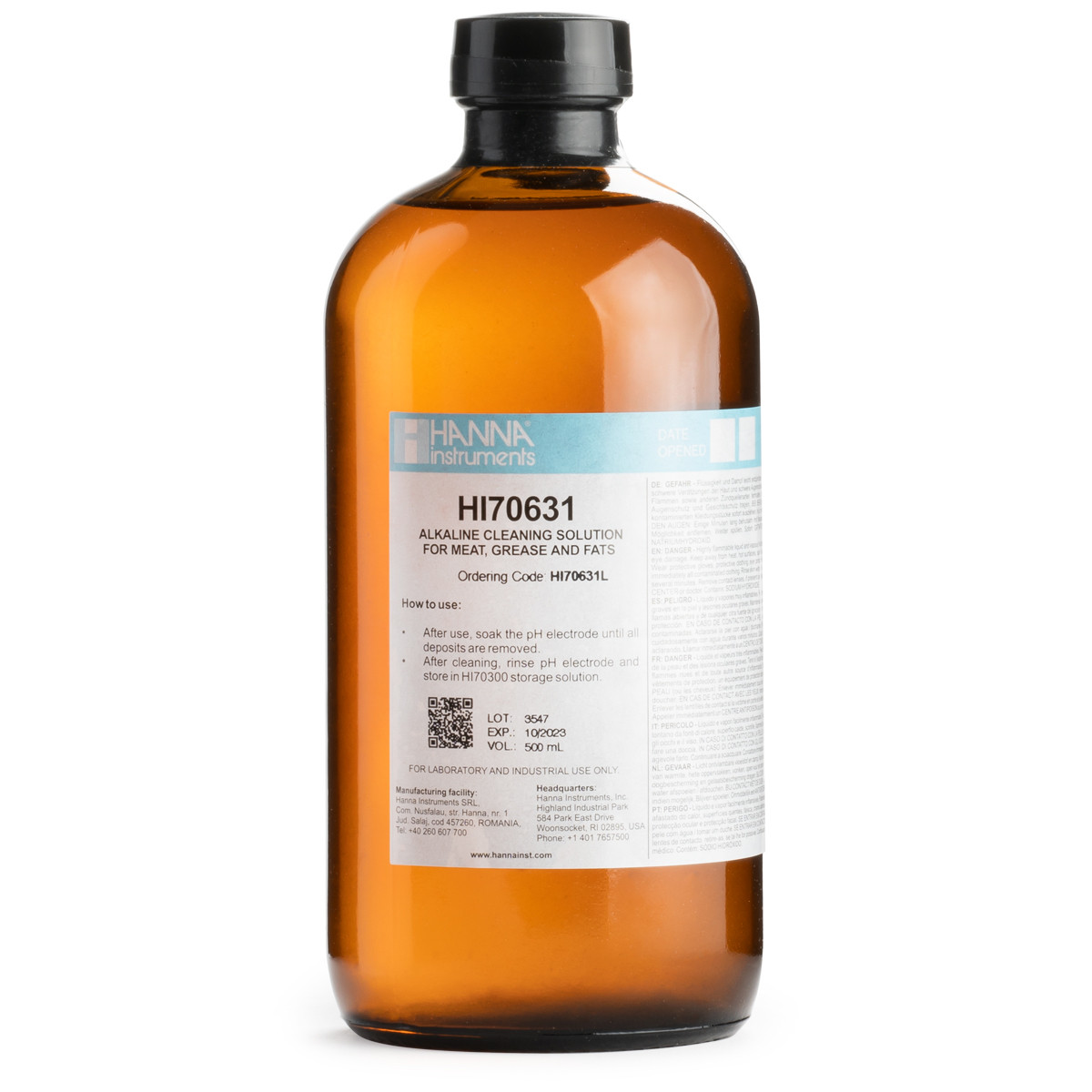HI70631L Grease and Fats Alkaline Cleaning Solution (500 mL)