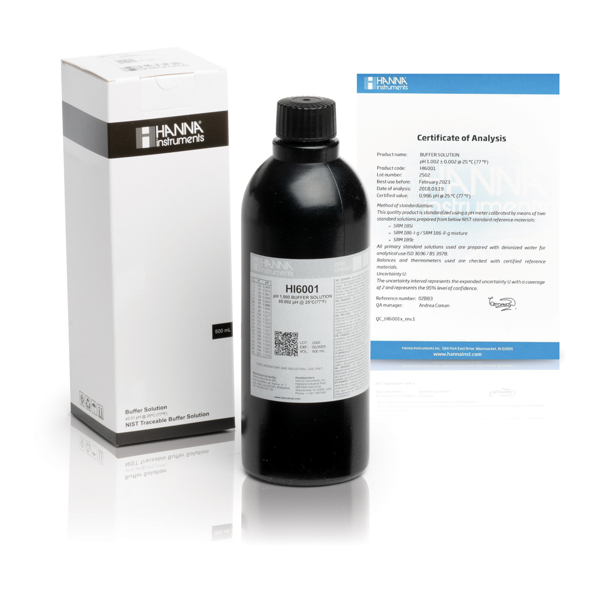 HI6001 pH 1.000 Millesimal Calibration Buffer (500 mL)