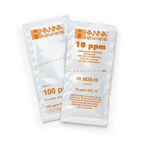 10 ppm and 100 ppm Ammonium Calibration Standard Sachets for HI9829 (10 x 20 mL each)