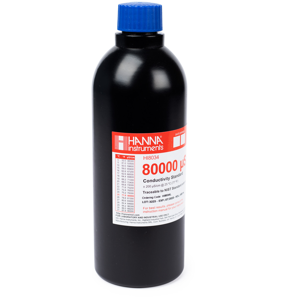 80,000 µS/cm Conductivity Standard in FDA Bottle (500mL FDA)