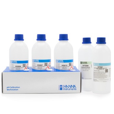 pH 4.01, 7.01 and 10.01 Technical Calibration Solutions with Electrode Storage Solution and Cleaning Solution (5 x 500 mL)