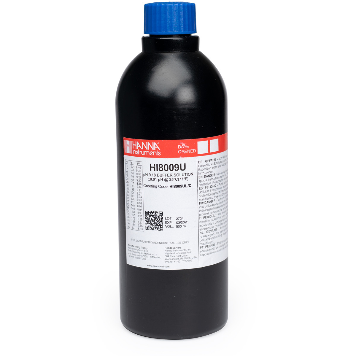 pH 9.18 Calibration Buffer in FDA Bottle w/ COA (500 mL)